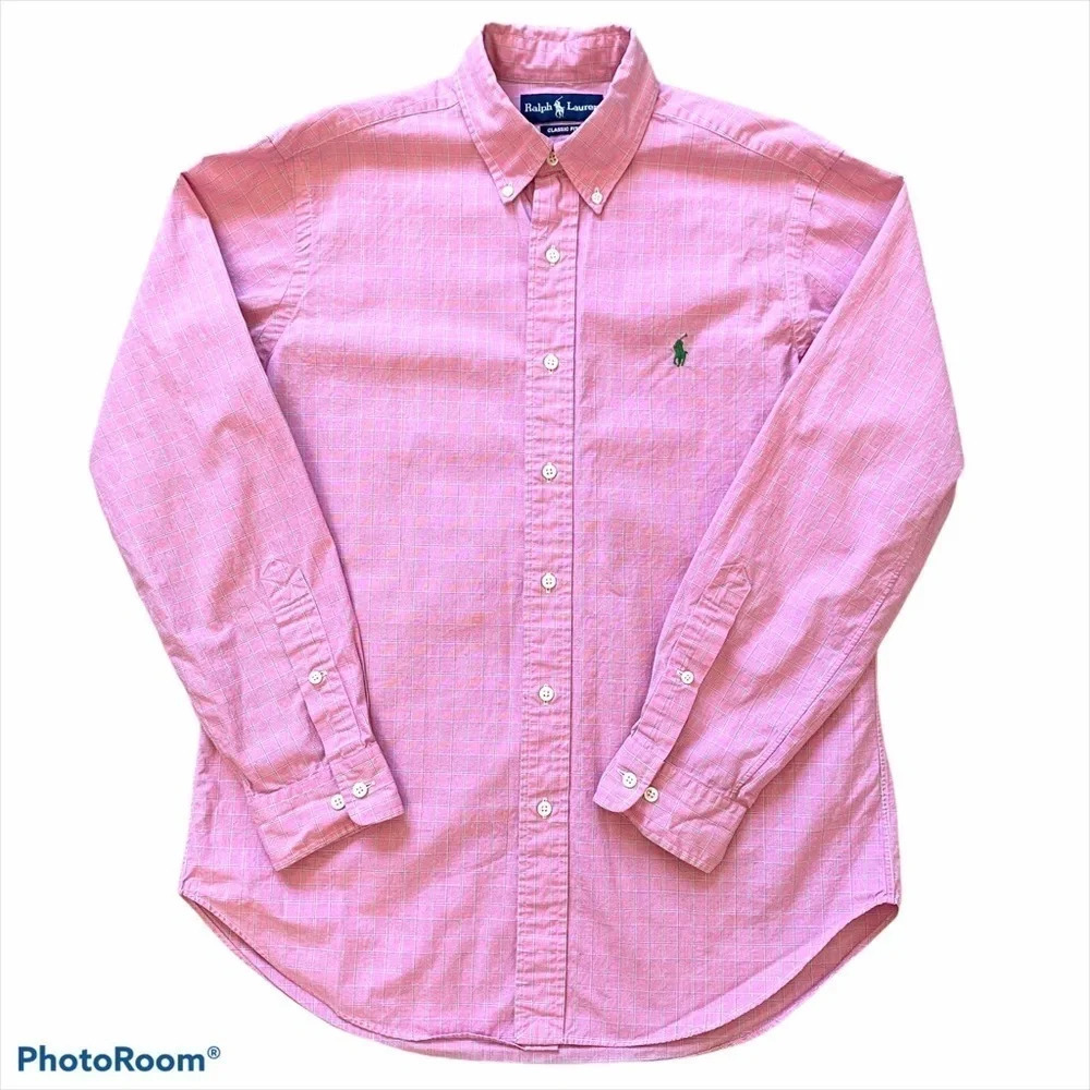 Ralph Lauren Button Down Dress Shirt Classic Fit Pink with green pony - Picture 3 of 14
